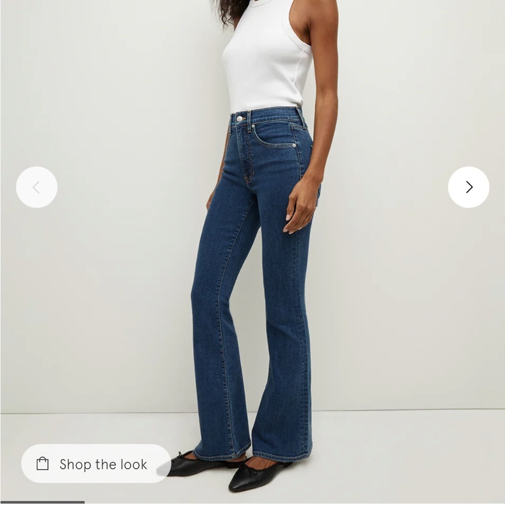 Veronica Beard Beverly Loafer Length Skinny-Flare Jean Bright Blue Dark Wash 30